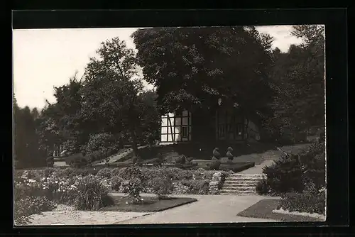 AK Bielefeld, Botanischer Garten, Idylle am Häuschen