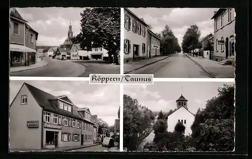 AK Köppern / Taunus, Buchhandlung Löb, Kirche, Ortsansichten