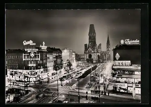 AK Berlin-Charlottenburg, Kaiser-Wilhelm-Gedächtniskirche v. Kurfürstendamm aus gesehen