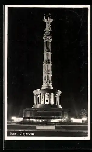 AK Berlin-Tiergarten, Siegessäule bei Beleuchtung
