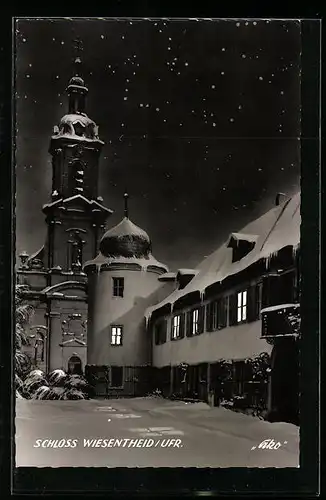 AK Wiesentheid / Ufr., Schloss in der Winternacht