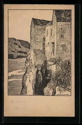 Künstler-AK Ernst Liebermann: Altes Bergschloss