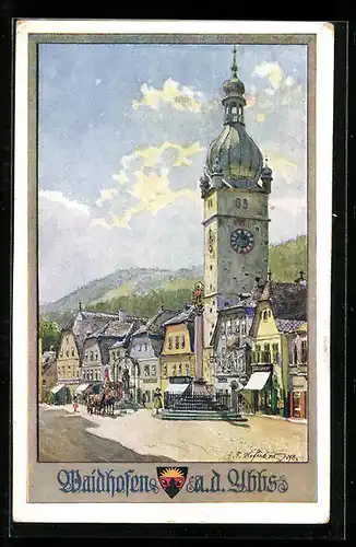 Künstler-AK E.F. Hofecker: Deutscher Schulverein Nr. 551, Waidhofen a. d. Ybbs, Markt mit Kirche