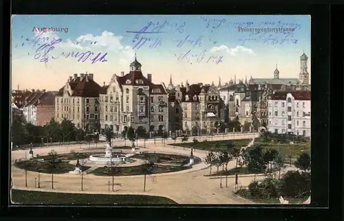 AK Augsburg, Prinzregentenstrasse mit Brunnen