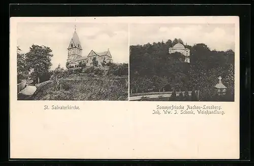AK Aachen-Lousberg, St. Salvatorkirche, Gasthaus von Ww. J. Schenk
