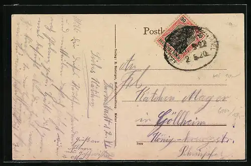 AK Darmstadt, Rheinstrasse mit Ludwigssäule