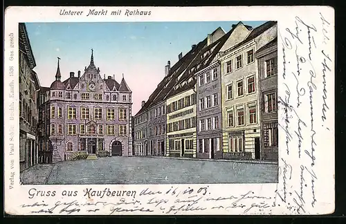 Goldfenster-AK Kaufbeuren, Unterer Markt mit Rathaus mit leuchtenden Fenstern