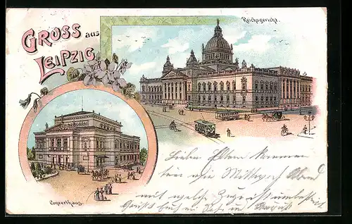 Lithographie Leipzig, Reichsgericht, Conzerthaus