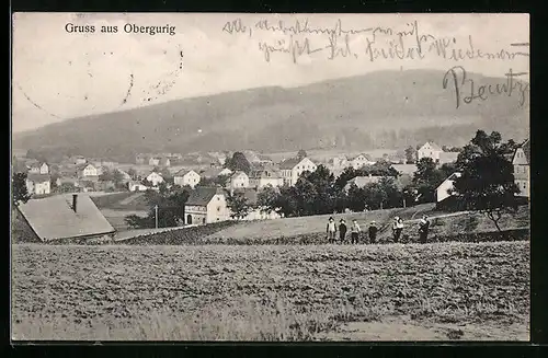 AK Obergurig, Ortsansicht aus der Vogelschau