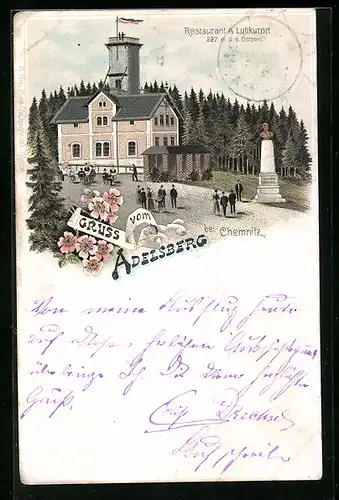 Lithographie Adelsberg b. Chemnitz, Restaurant auf dem Berg