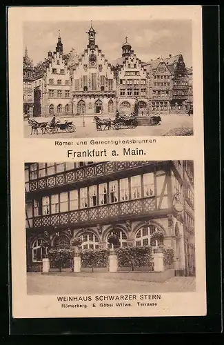 AK Alt-Frankfurt, Römer und Gerechtigkeitsbrunnen, Weinhaus Schwarzer Stern