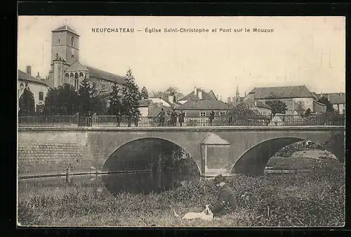 AK Neufchateau, Église Saint-Christophe et Pont sur le Mouzon