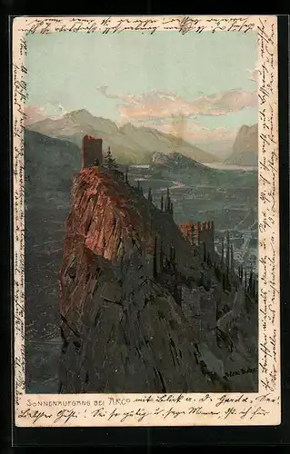 Künstler-AK Zeno Diemer: Arco, Landschaft im Sonnenaufgang