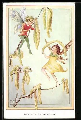 Künstler-AK Rene Cloke: Catkin skipping ropes, Feen