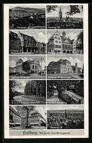 AK Freiburg i. B., Gesamtansicht, Kaufhaus am Münsterplatz, Unterlinden