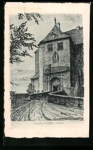 Künstler-AK Meersburg /Bodensee, Strassenpartie mit Torgebäude
