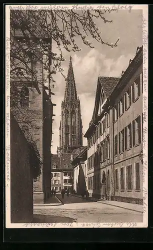 AK Freiburg i. B., Strassenpartie mit Münster