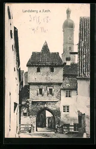 AK Landsberg a. Lech, Tor und Kirchturm