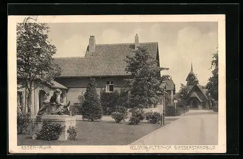 AK Essen, Kolonie Altenhof, am Giesserstandbild mit der Kapelle