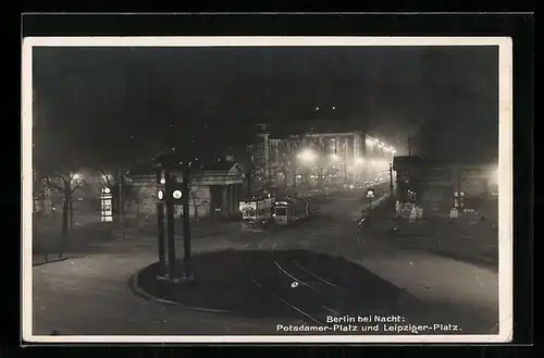 AK Berlin, Nachtaufnahme am Leipziger Platz