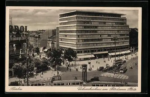 AK Berlin, Strassenbahnen vor dem Columbushaus auf dem Potsdamer Platz