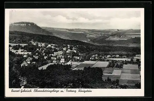 AK Gohrisch im Elbsandsteingebirge, Gesamtansicht mit der Festung Königstein