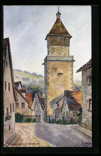 Künstler-AK Waiblingen, am Hochwachtturm