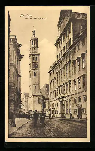 AK Augsburg, Perlach mit Rathaus