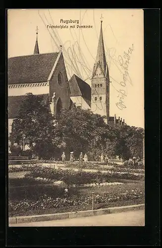 AK Augsburg, Frohnhofplatz mit Domkirche