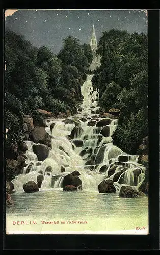 Künstler-AK Berlin-Kreuzberg, der Wasserfall im Victoriapark