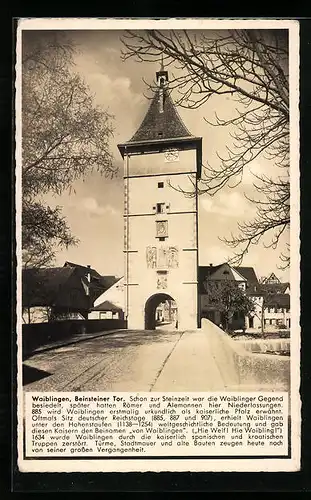 AK Waiblingen, Blick durch das Beinsteiner Tor