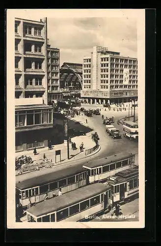 AK Berlin, Strasenbahnen auf dem Alexanderplatz