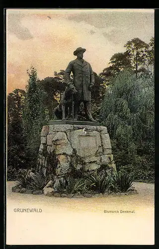 AK Berlin-Grunewald, Parkanlagen mit dem Bismarck Denkmal