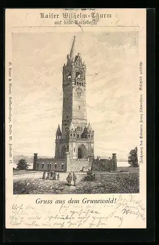 Künstler-AK Berlin-Grunewald, der Kaiser Wilhelm-Turm auf dem Karlsberg