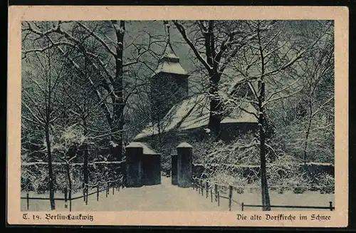 AK Berlin-Lankwitz, die alte Dorfkirche im Schnee