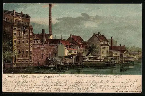 Künstler-AK Berlin, Szene in der Altstadt am Wasser