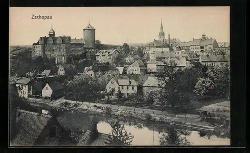 AK Zschopau i. Sa., Generalansicht mit dem Schloss