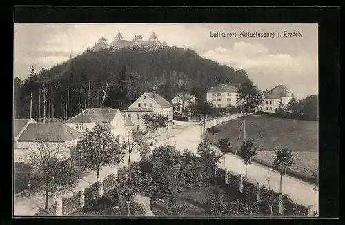 AK Augustusburg i. Erzgeb., Blick auf die Villen unter dem Schloss, Kunnerstein - Baude