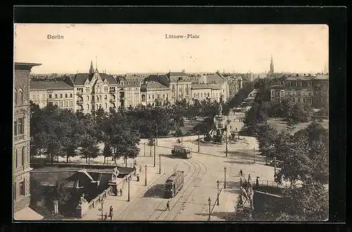 AK Berlin-Tiergarten, Strassenbahnen auf dem Lützowplatz, Stadtvillen