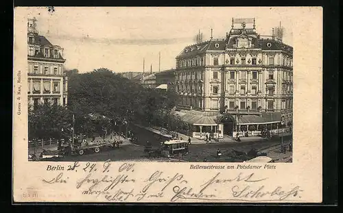 AK Berlin, Strassenbahn auf der Bellevuestrasse am Potsdamer Platz