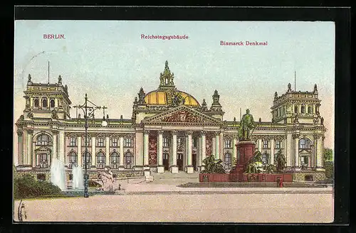 AK Berlin, das Bismarck-Denkmal vor dem Reichstagsgebäude