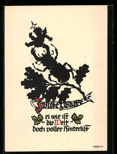 Künstler-AK Georg Plischke: Zwicke Zwacke, Käfer und Fee, Scherenschnitt