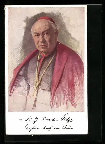 Künstler-AK Erzbischof Friedrich Gustav Piffl, Portrait im festlichen Talar
