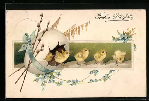AK Osterküken hüpfen aus Ei