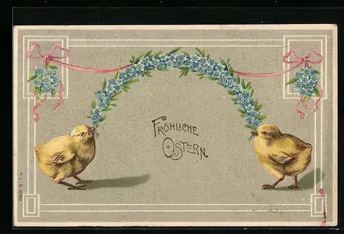 AK Osterküken mit Vergissmeinnicht