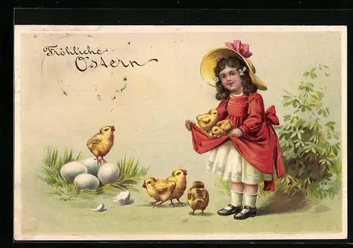 AK Mädchen mit Osterküken