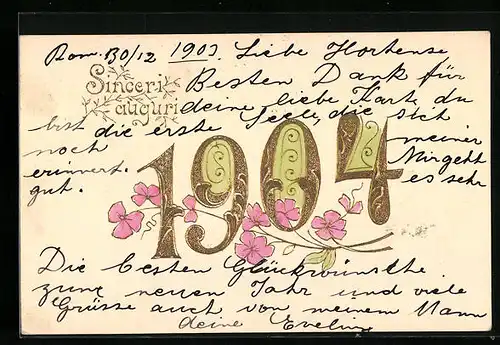 AK Jahreszahl 1904 mit Blütenranken