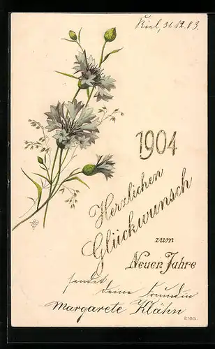 AK Jahreszahl 1904 mit Kornblumen