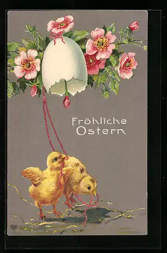 AK Osterküken läuten die Osterschalen-Glocke