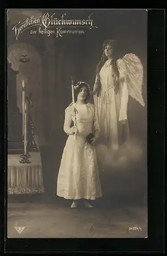 AK Junge Dame mit Engel zur Konfirmation